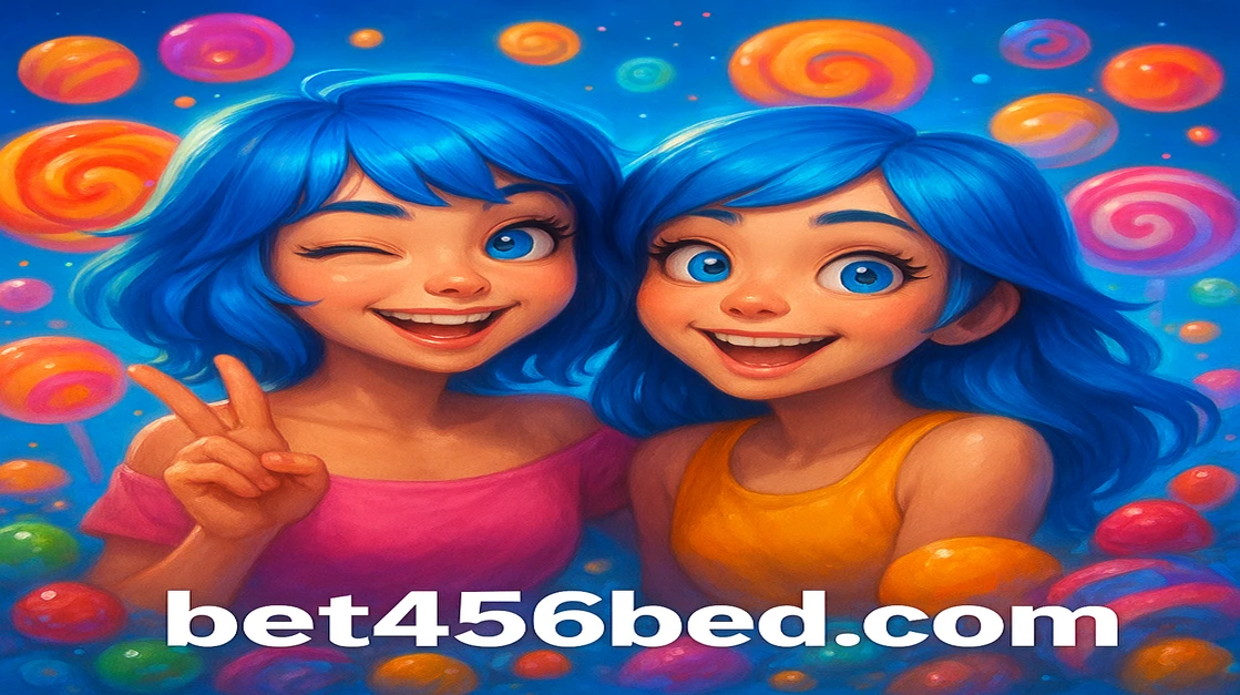 456bed এ দু'জন কার্টুন মেয়ে ললিপপ ও রঙিন ক্যান্ডি নিয়ে চারদিকে উড়ে বেড়াচ্ছে; নিচে একটি মিষ্টি খেলার শিরোনাম লেখা আছে।